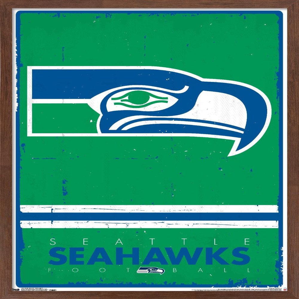 NFL Seattle Seahawks - Retro Logo 15 Wall Poster, 34L" x 22.4W", Mahogany Framed Version