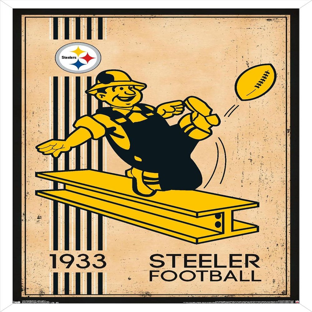 Trends International NFL Pittsburgh Steelers - Retro Logo 14 Wall Poster, 22.375" x 34", White Framed Version