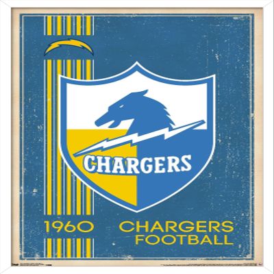 Trends International NFL Los Angeles Chargers - Retro Logo 17 Wall Poster, 22.375" x 34", White Framed Version