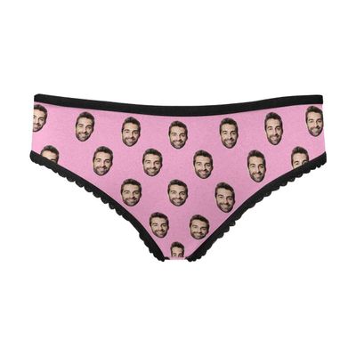 Custom Funny Face Boyfriend Husband Face Pattern Light Pink Women's Personalized Brief Panty Printed with Photo XS