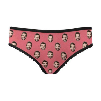 Custom Face Boyfriend Husband Face Pattern Dark Pink High-Cut Brief Panty Underwear for Women Girlfriend M