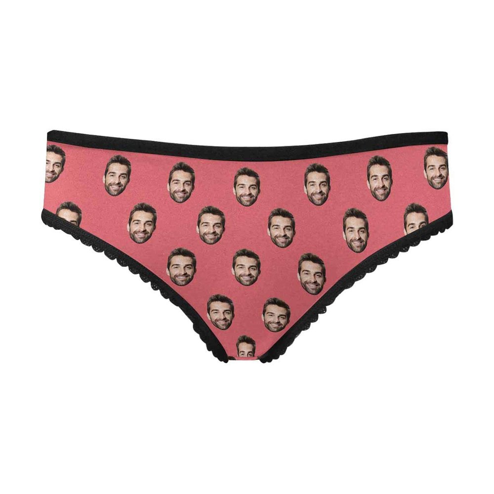 Custom Face Boyfriend Husband Face Pattern Dark Pink High-Cut Brief Panty Underwear for Women Girlfriend M