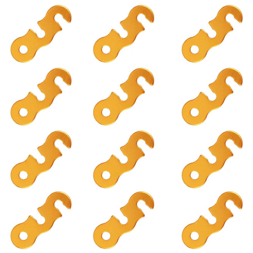 Azarxis Aluminum Alloy Paracord Tensioners Rope Adjuster, Ultralight Strong Tent Guyline Cord Adjuster Wind Rope Buckle (Gold (Three-Hole Shape) - 12 Pack)