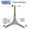 SONIC Pro Inline Skate Tool + T, Long T25 Torx for Powerslide triskate frame mounting bolts, 7 Tools, Rotate wheels, Remove bearings, Designed in USA view 2