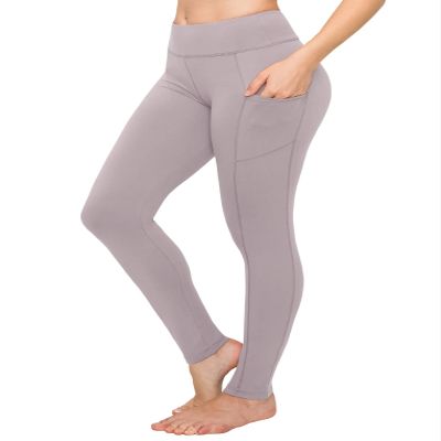 ALWAYS Leggings Women Yoga Pants with Pockets - High Waist Premium Soft Workout Stretch Solid Pants Lilac Grey Plus