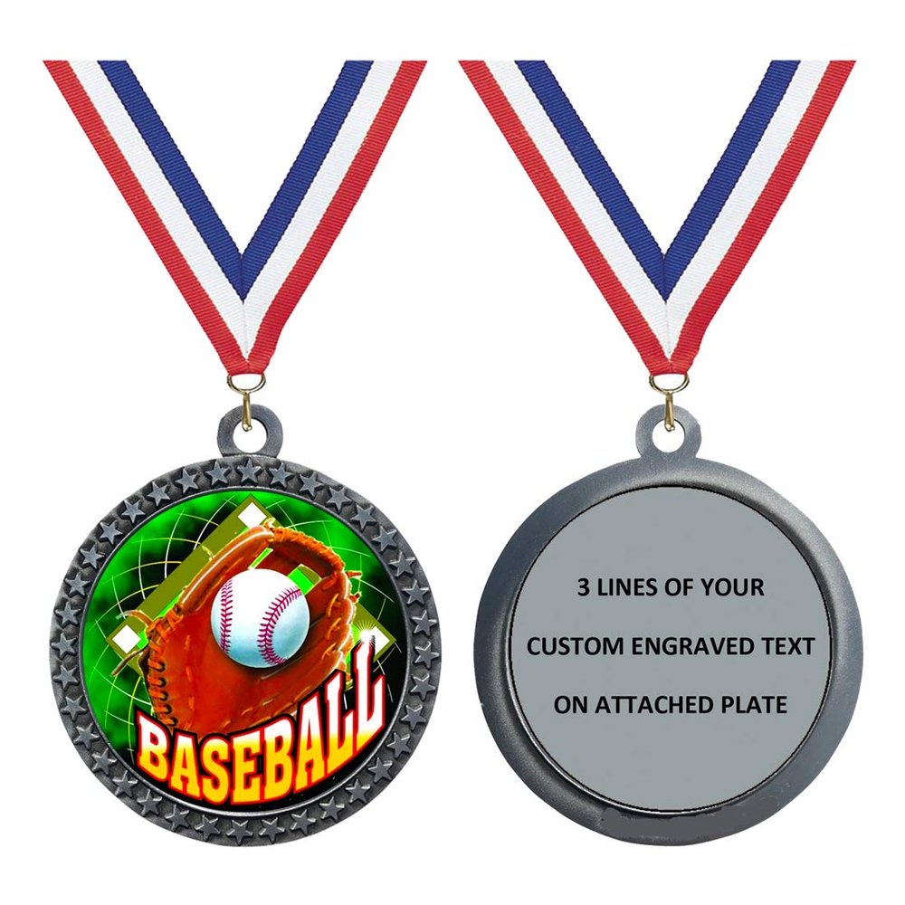 Express Medals Engraved Baseball Silver Medal Trophy Award with Personalized Custom Text LD212-FCL410 1PK