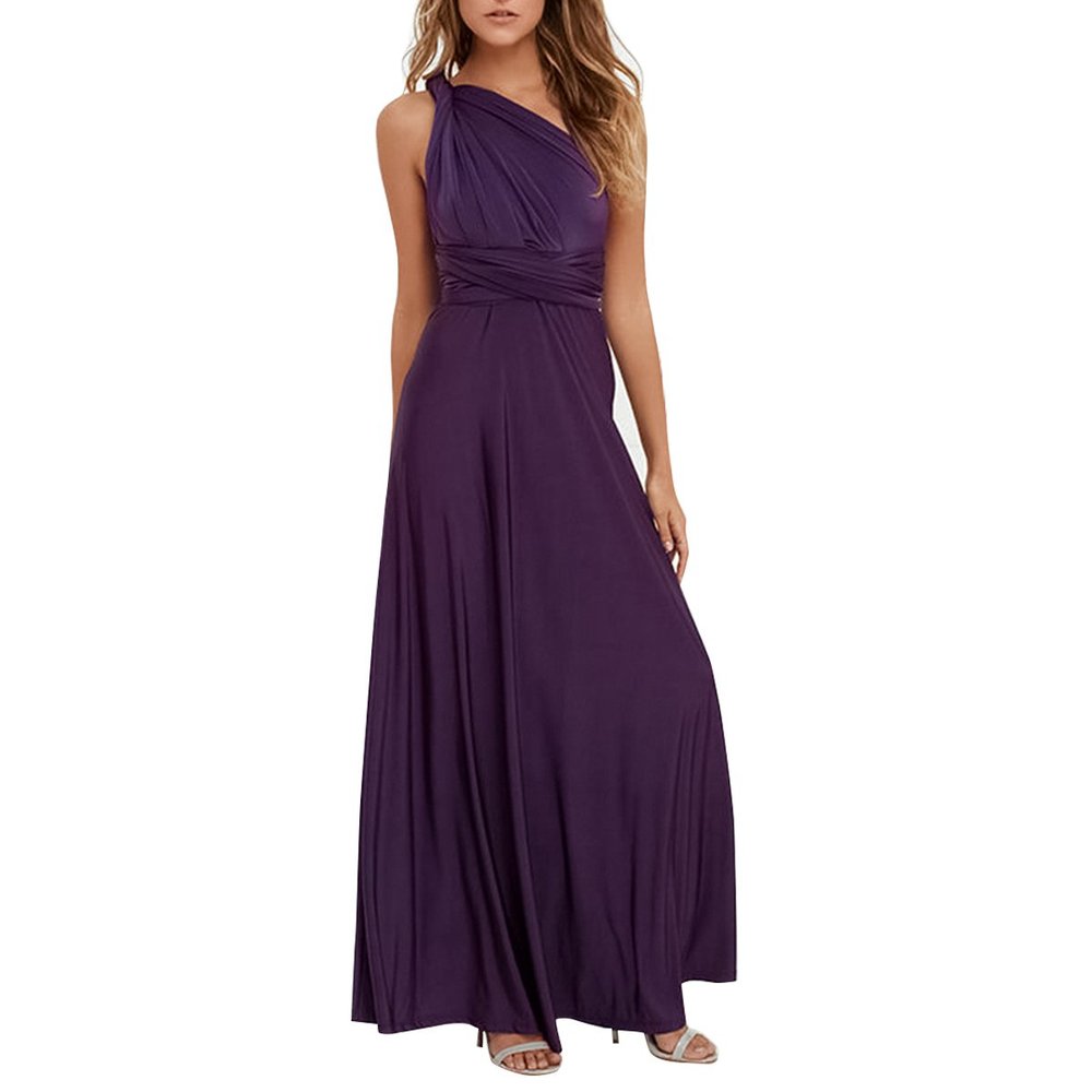 Women Transformer Evening Dress Multi-Way Wrap Dress Convertible Bridesmaid Gown Formal Party Long Dresses Dark Purple,S