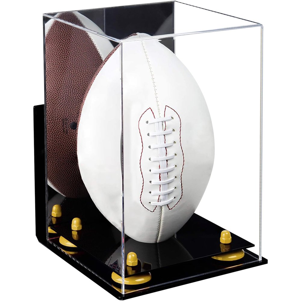 Football Display Case, Durable Clear Display Case with Mirror & Black Base , Wall Mounted Case for Full Size Footballs, Sports Memorabilia, Collectibles, Keepsakes, (A060-YR)