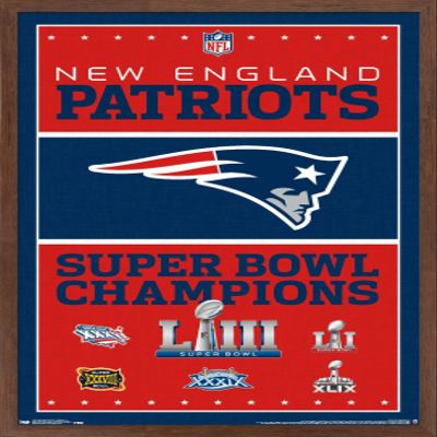 Trends International NFL New England Patriots - Champions 19 Wall Poster, 22.375" x 34", Mahogany Framed Version