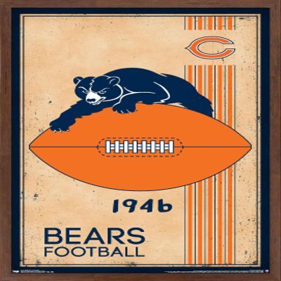 Trends International NFL Chicago Bears - Retro Logo 14 Wall Poster, 22.375" x 34", Mahogany Framed Version