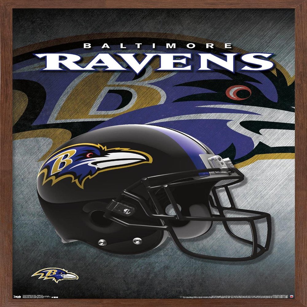 Trends International NFL Baltimore Ravens - Helmet 16 Wall Poster, 22.375" x 34", Mahogany Framed Version