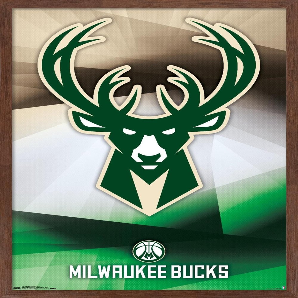 Trends International NBA Milwaukee Bucks - Logo 16 Wall Poster, 22.375" x 34", Mahogany Framed Version