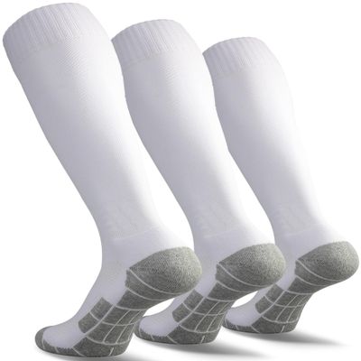 CWVLC Toddler Soccer Socks Kids Football Sport 3 Pairs Team Athletic Knee High Long Tube Cotton Compression Socks White X-Small (12C-13C Kids/ 1Y-3Y Youth)