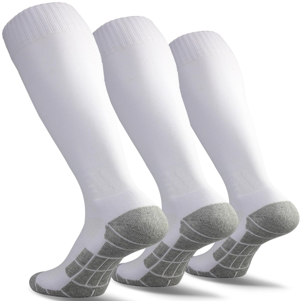 CWVLC Toddler Soccer Socks Kids Football Sport 3 Pairs Team Athletic Knee High Long Tube Cotton Compression Socks White X-Small (12C-13C Kids/ 1Y-3Y Youth)