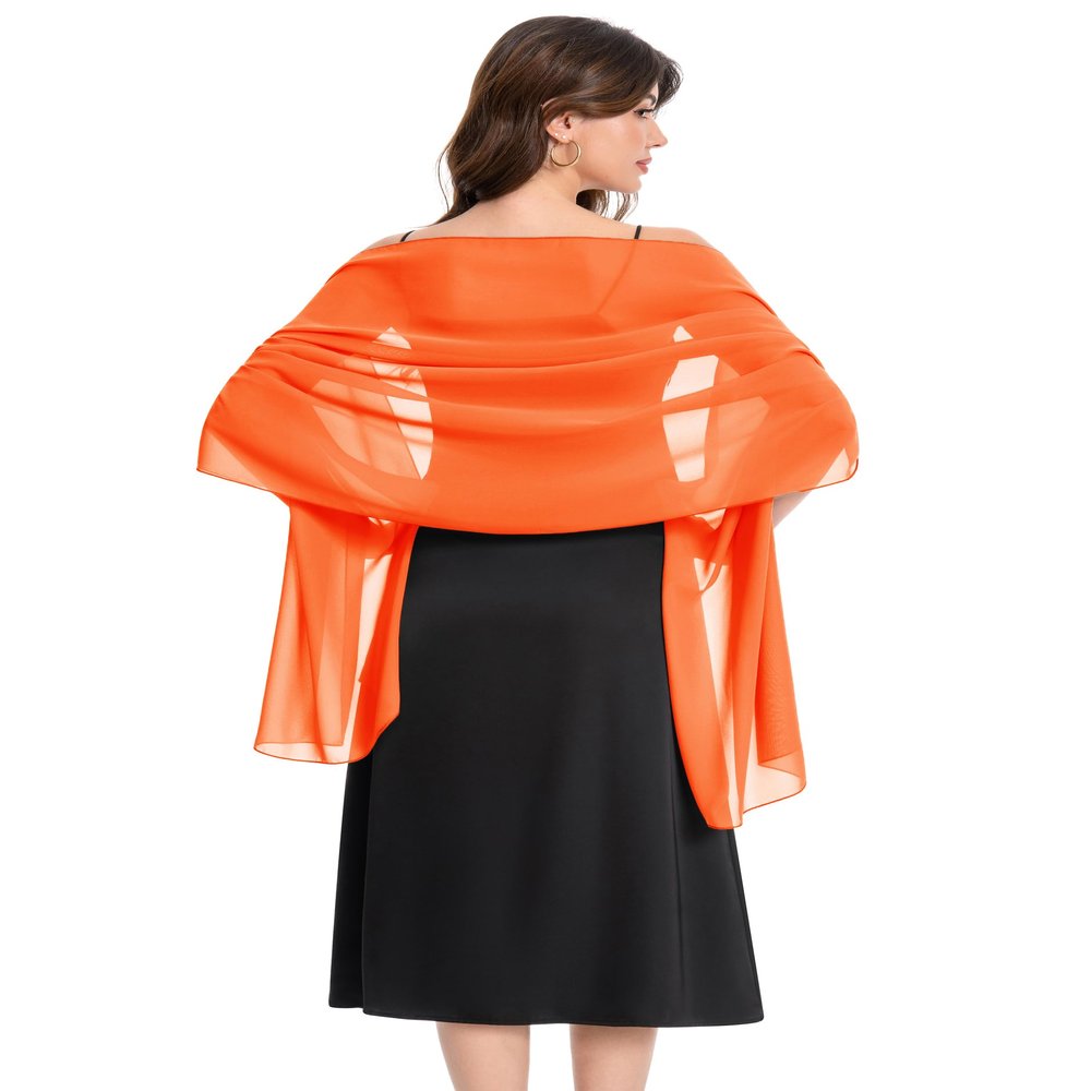 Baoqiya Women's Shawls and Wraps for Evening Dress Chiffon Shawl Soft Elegant Silky Pashmina Wedding Bridal Scarf(TangerineRed, 79"19")