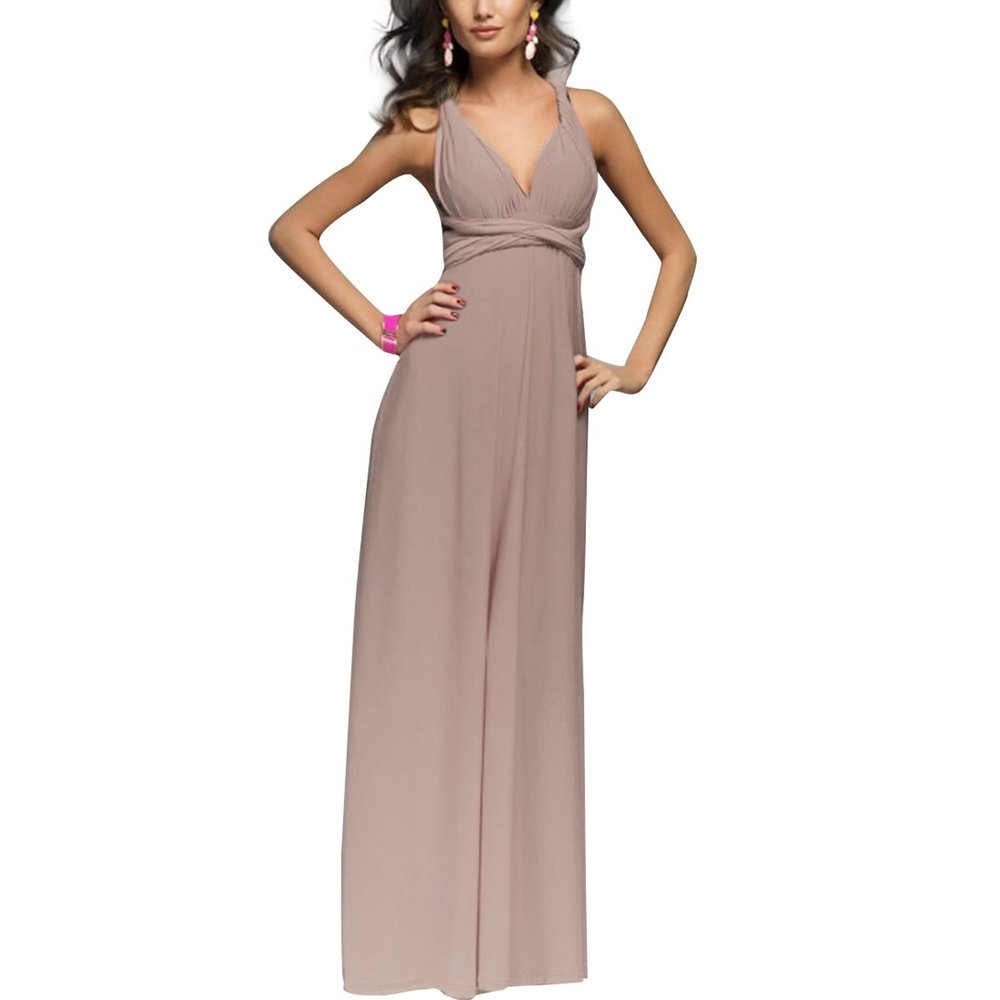 Women Transformer Long Bridesmaid Dress Multi-Way Wrap Convertible Bridesmaid Gown Full Length Maxi Dress Light Brown,XL