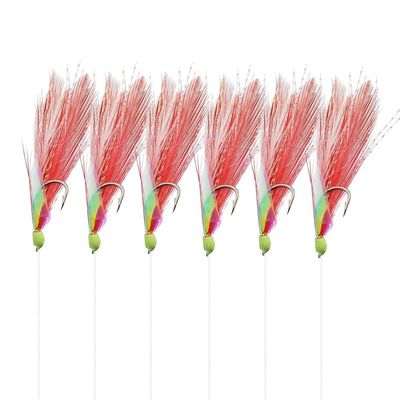 10Packs 6 Hook/Set Fishing Rigs White & Red Feather Fishskin String Hook Fishing Lure Saltwater Freshwater Bait Rig Tanckle 2/0#1/0#1#2#4#6#8#10# (red, 5#)
