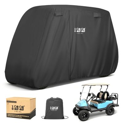 10L0L Golf Cart Cover 2/4/4+2 Passenger for Yamaha EZGO Club Car, Heavy Duty 420D Waterproof Windproof Durable Polyester Golf Cart Cover with 3 Zipper Doors for All-Weather Protection - Black