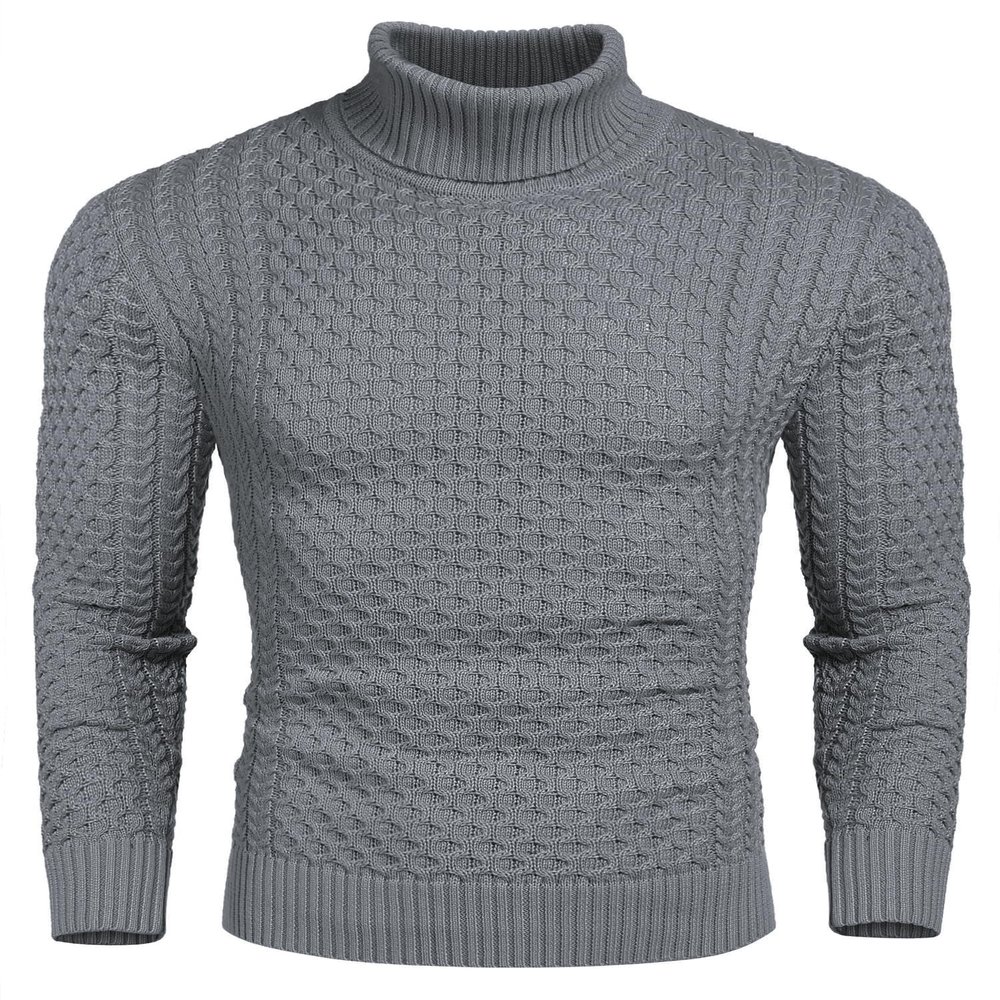 COOFANDY Men's Slim Fit Turtleneck Sweater Casual Knitted Twisted Pullover Solid Sweaters Gray X-Large