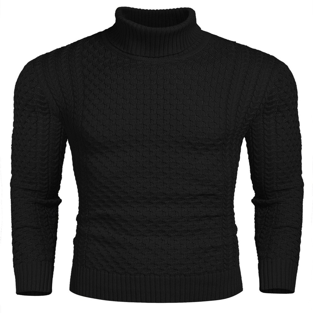 COOFANDY Men's Slim Fit Turtleneck Sweater Casual Knitted Twisted Pullover Solid Sweaters A-Black Medium