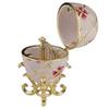 Keren Kopal White Russian Egg with Flowers And Harp Surprise Inside Trinket Box Faberge Egg Decorated with Austrian Crystals Collectors Easter Egg view 1