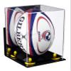 Better Display Cases Acrylic Rugby Ball Display Case Vertical with Mirror, Wall Mount and Yellow Risers (A060-YR) view 1