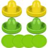 ONE250 Air Hockey Pushers and Green Air Hockey Pucks, Goal Handles Paddles Replacement Accessories for Game Tables (4 Striker, 4 Puck Pack) (Green & Yellow) view 1