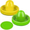 ONE250 Air Hockey Pushers and Green Air Hockey Pucks, Goal Handles Paddles Replacement Accessories for Game Tables (4 Striker, 4 Puck Pack) (Green & Yellow) view 3