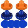 ONE250 Air Hockey Pushers and Blue Air Hockey Pucks, Goal Handles Paddles Replacement Accessories for Game Tables (4 Striker, 4 Puck Pack) (Orange & Blue) view 1