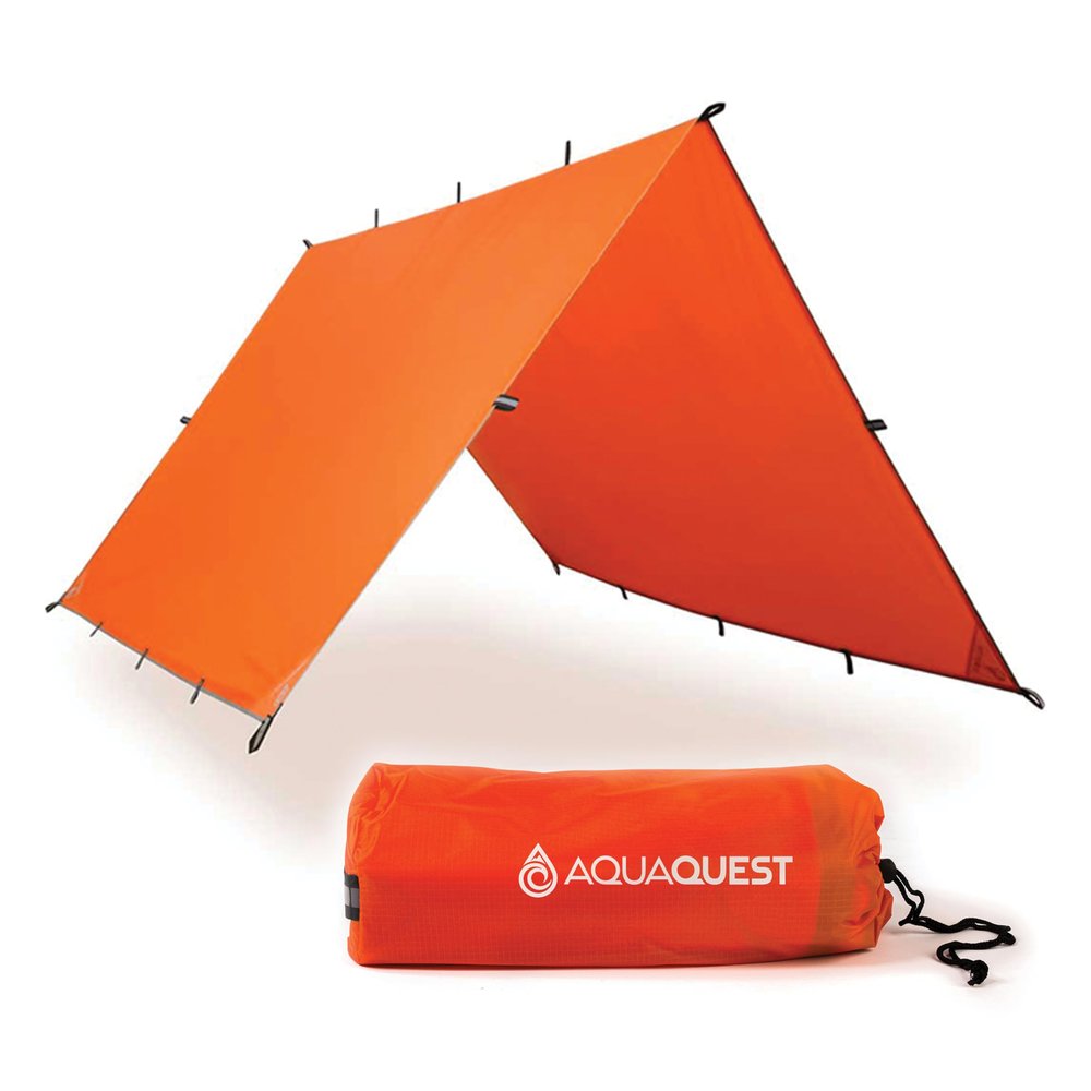 AquaQuest Survivor High Visibility Tarp - Portable Safety Shelter or Emergency Rain Fly - Disaster Preparedness Must Haves for Hiking, Backpacking & Expedition, 15 x 15 ft