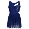 Freebily Girls Sequin Lyrical Ballet Latin Dance Dress Sleeveless Figure Ice Skating Dress Gymnastics Leotard Skirt Costume (Navy_Blue, 14) view 1