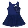 Freebily Girls Sequin Lyrical Ballet Latin Dance Dress Sleeveless Figure Ice Skating Dress Gymnastics Leotard Skirt Costume (Navy_Blue, 14) view 3