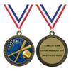 Custom Engraved 2-1/2 inch Die-Cast Baseball Medals Award Medallion with Antique Gold Finish and Attached 2 Inch Full Color Laminated Sport Insert Trophy Medal view 1