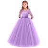 IZKIZF Flower Girls 3/4 Sleeve Lace Bowknot Princess Wedding Tulle Dress Birthday Communion Pageant Party Ball Maxi Gown Purple 2-3T view 1