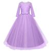 IZKIZF Flower Girls 3/4 Sleeve Lace Bowknot Princess Wedding Tulle Dress Birthday Communion Pageant Party Ball Maxi Gown Purple 2-3T view 3