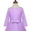 IZKIZF Flower Girls 3/4 Sleeve Lace Bowknot Princess Wedding Tulle Dress Birthday Communion Pageant Party Ball Maxi Gown Purple 2-3T view 4