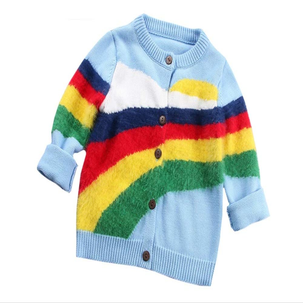 Winter Coat for Baby Girl Rainbow Clouds Knitting Cardigan Kids Winter Coat for Baby Boy (12M)