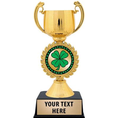 Crown Awards Personalized Clover Trophy, 7.25" Gold Cup 4 Leaf Clover Trophies with Free Custom Engraving 50 Pack