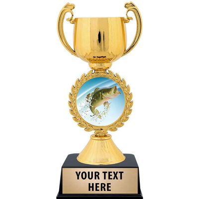 Crown Awards Personalized Fishing Trophy, 7.25" Gold Cup Largemouth Bass Fish Trophies with Free Custom Engraving 5 Pack Prime