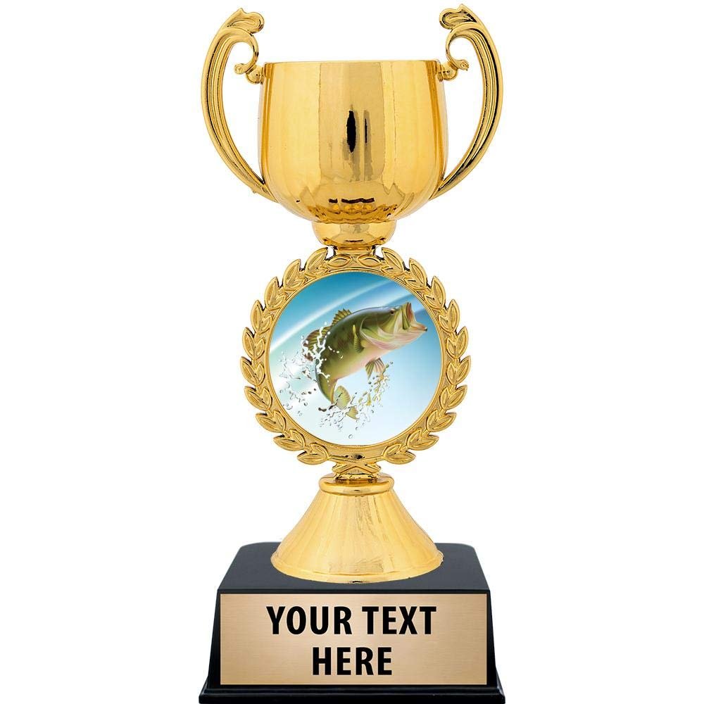 Crown Awards Personalized Fishing Trophy, 7.25" Gold Cup Largemouth Bass Fish Trophies with Free Custom Engraving 5 Pack Prime