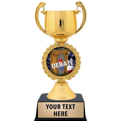 Crown Awards Personalized Debate Trophy, 7.25" Gold Cup Debate Trophies with Free Custom Engraving 10 Pack Prime