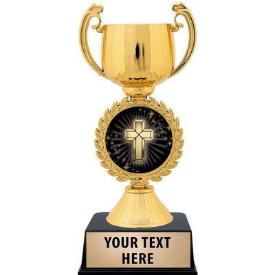 Personalized Religious Cross Trophy, 7.25" Gold Cup Religious Cross Trophies with Free Custom Engraving 5 Pack Prime