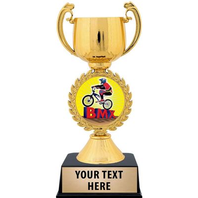Crown Awards Personalized Biking Trophy, 7.25" Gold Cup BMX Biking Trophies with Free Custom Engraving 50 Pack Prime