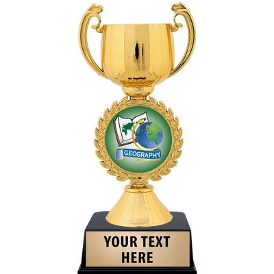 Crown Awards Personalized Geography Trophy, 7.25" Gold Cup Geography Trophies with Free Custom Engraving 50 Pack Prime