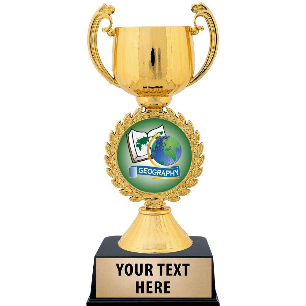 Crown Awards Personalized Geography Trophy, 7.25" Gold Cup Geography Trophies with Free Custom Engraving 50 Pack Prime