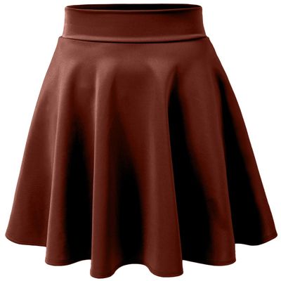 NE PEOPLE Womens Skater Skirt  Stretch Elastic Waist Casual Mini Flared Swing Pleated Skirts Made in USA NEWSK21 Rust Brown M