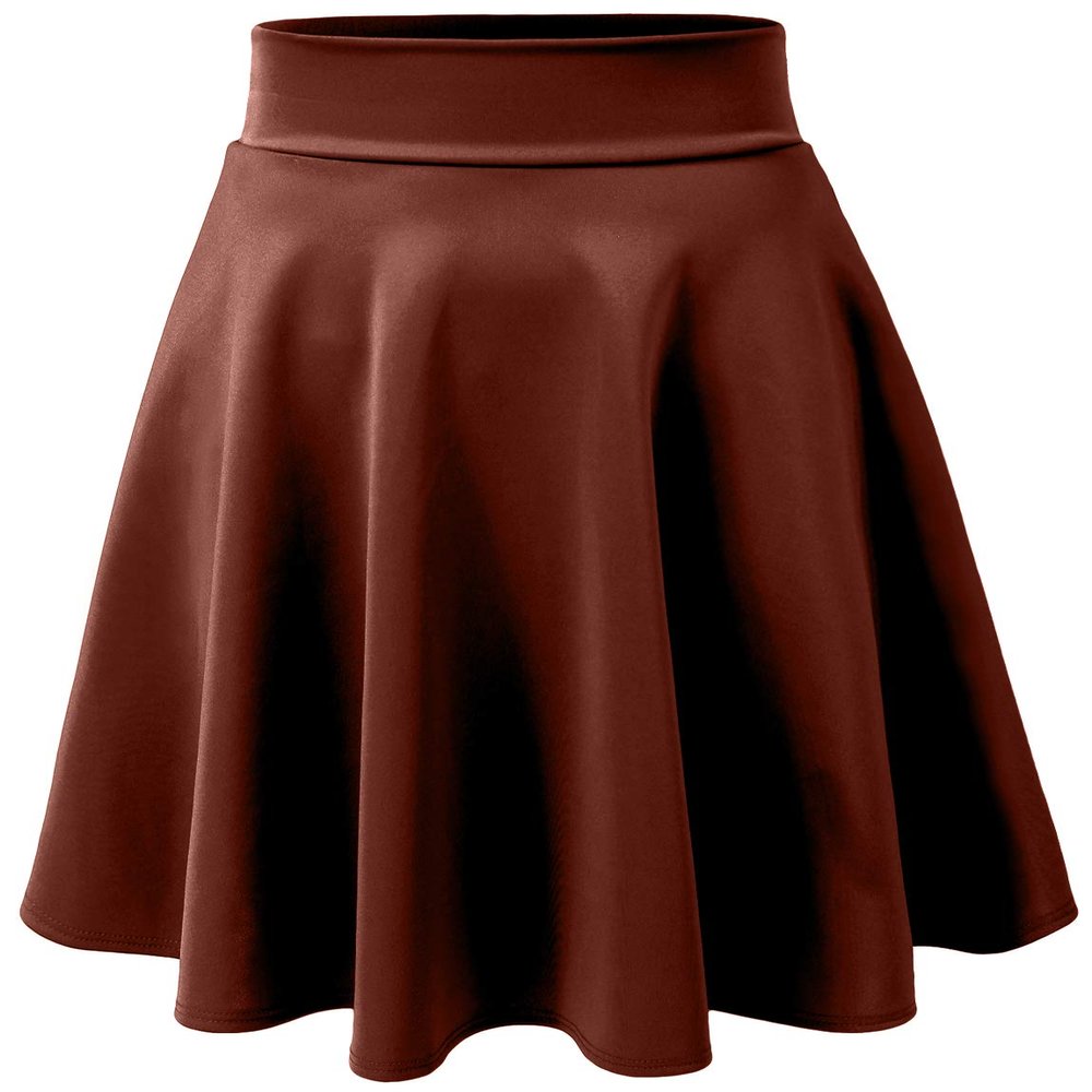 NE PEOPLE Womens Skater Skirt  Stretch Elastic Waist Casual Mini Flared Swing Pleated Skirts Made in USA NEWSK21 Rust Brown M