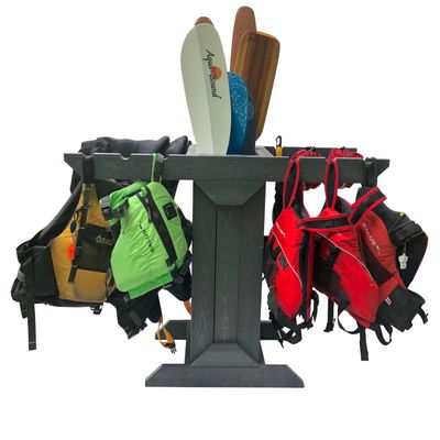 ReRackiT - Recycled Poly PFD and Paddle Storage Rack - Freestanding - For Garage, Boat House or Dock - Kayak, SUP and Canoe Accessories  Indoor or Outdoor Storage