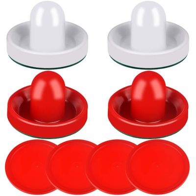 ONE250 Air Hockey Pushers and Red Air Hockey Pucks, Goal Handles Paddles Replacement Accessories for Game Tables (4 Striker, 4 Puck Pack) (White & Red)