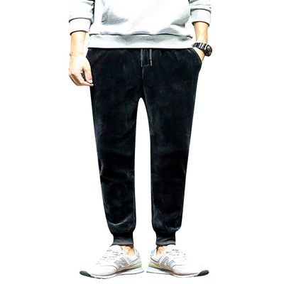 Snoly Men's Winter Sherp-Lined Velvet Velour Sweatpants Running Active Fleece Jogger Pants (Black, X-Small)